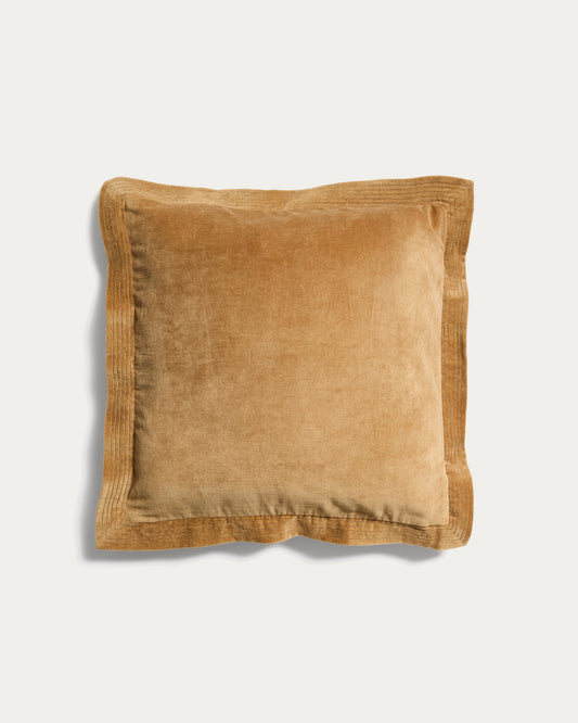 Ladira beige velvet cushion cover with piping and embroidered detailing 45 x 45 cm
