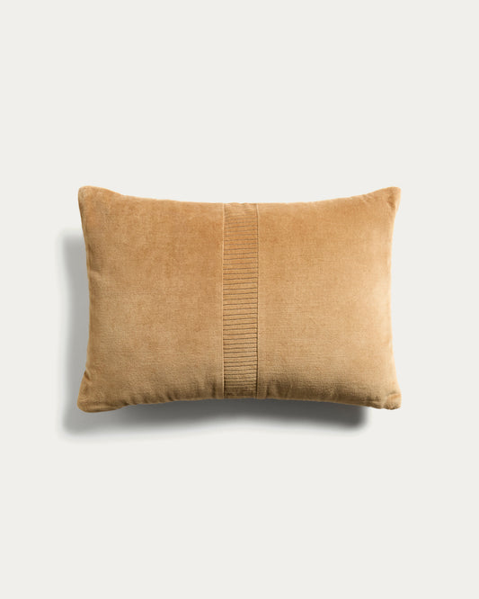 Tavre beige velvet cushion cover with embroidered detailing 30 x 50 cm