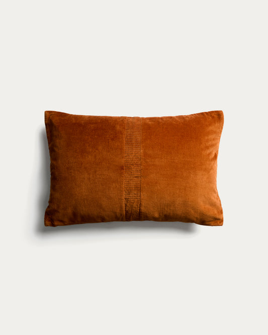 Tavre orange velvet cushion cover with embroidered detailing 30 x 50 cm