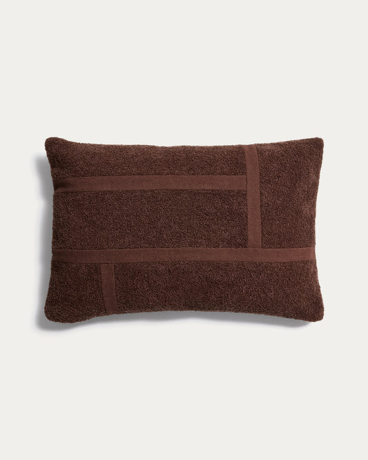 Lomel micro bouclé cushion cover with brown graphic detailing 40 x 60 cm