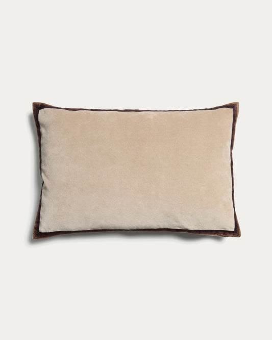 Niroi 100% beige velvet cotton cushion cover with ribbon detail 40 x 60 cm