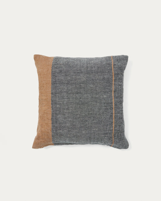 Eiko 100% grey linen cushion cover with vertical terracotta stripes, 50 x 50 cm