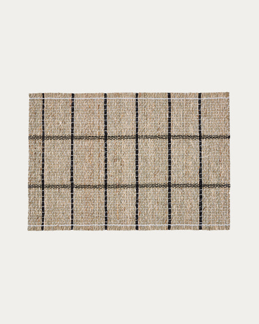 Uya set of 2 table runners with natural fibres and natural and black finish 33.5 x 49 cm