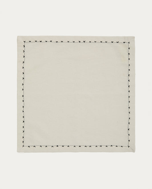 Olim set of two beige, 100% cotton napkins with black embroidery detail