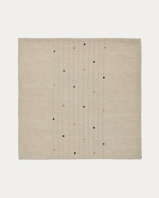 Erie set of two beige linen and cotton napkins with embroidered details