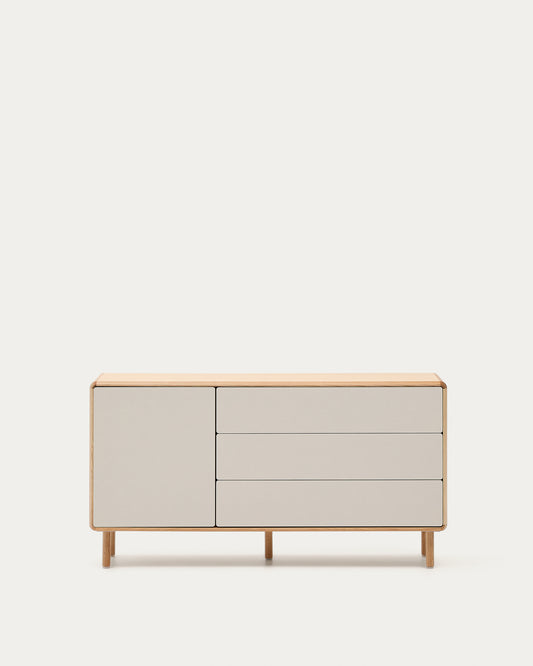 Anielle solid ash & ash veneer sideboard with 1 door and 3 drawers, 150 x 78 cm