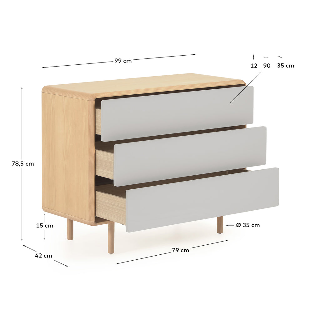 Anielle solid and ash veneer chest of three drawers 99 x 78.5 cm