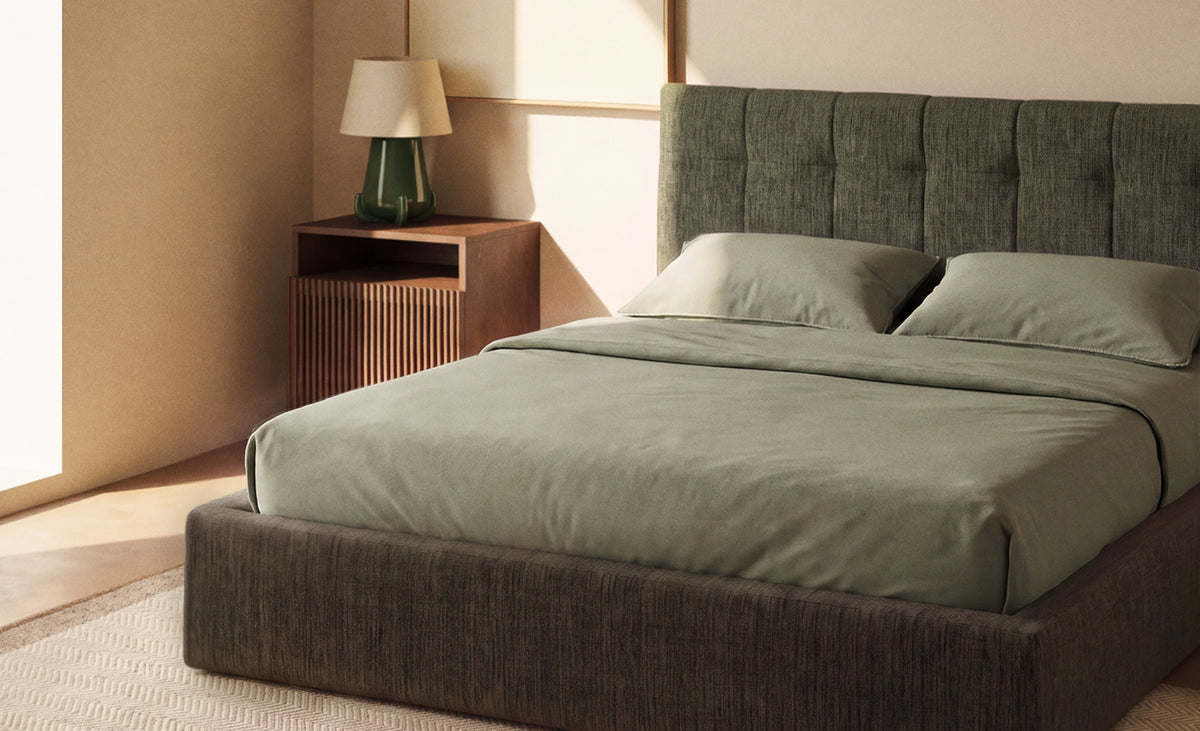 Darnela moss green chenille bed with folding storage base for 160 x 200cm mattress