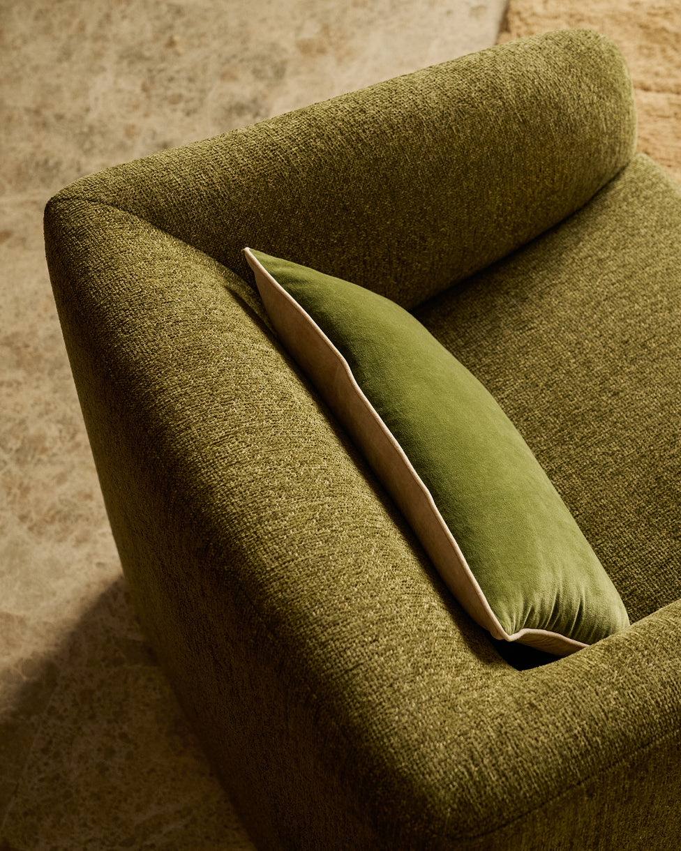 Milare armchair in olive green chenille 73 cm FSC 100%